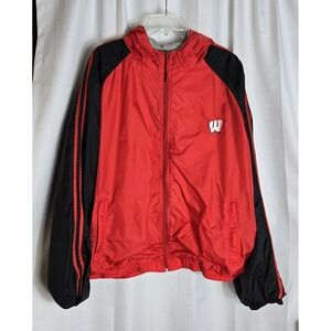 Wisconsin Badgers Jacket Men XL Windbreaker Lined Hooded Zip‎ Steve & Barry Y2K